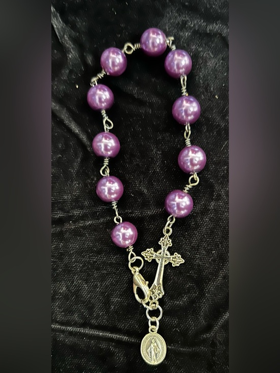 Jewelry - Handmade Purple Rosary Bracelet with Silver Cross
